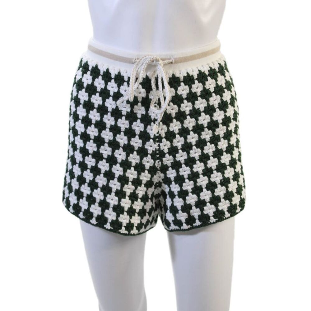 The Upside Unisex Green Geometric Cotton Drawstring Bohemian Shorts Size 12